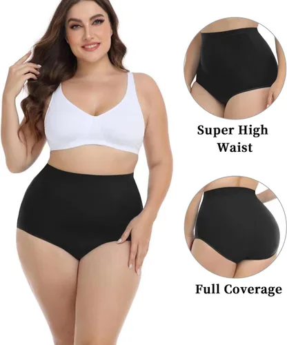 Vista 2 de wirarpa Ropa interior de algodón para mujer, de cintura súper alta, elástica, cobertura completa, paquete de 4