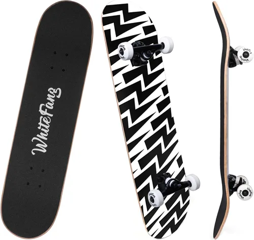 Vista 13 de WhiteFang Patinetas para principiantes, patineta completa de 31 x 7.88 pulgadas, 7 capas de arce canadiense con doble kick cóncavo estándar y Arrow