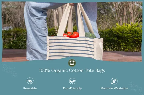 Vista 3 de Best Canvas Grocery Shopping Bags - Cloth Grocery Tote Bags - Reusable Cotton Grocery Tote Bags with Bottle Sleeves