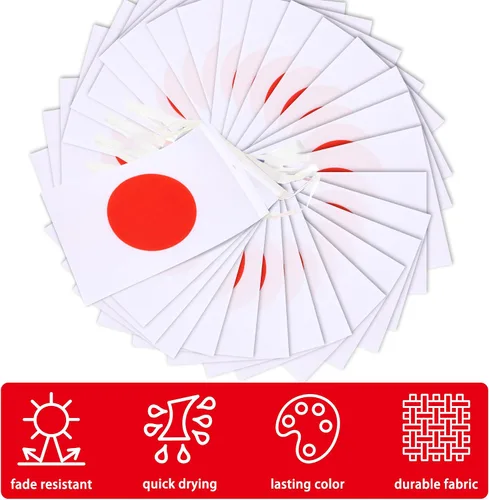 Vista 4 de Banderín de bandera de Japón, mini banderas japonesas pequeñas, decoración nacional de país para escuela, fiesta, eventos deportivos, 33 pies 30