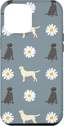 Vista 26 de Labrador Retriever y Daisy Flower Pattern - Carcasa para iPhone 17, color azul polvoriento