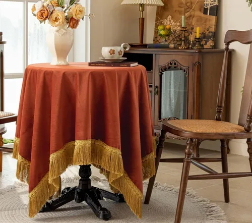 Vista 32 de F-CHU - Funda de terciopelo negro de lujo para mesita de noche con flecos dorados, mantel decorativo para mesita de noche, a prueba de polvo