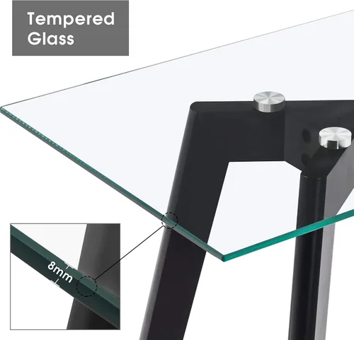 Vista 4 de ivinta TAM-WT114BK - Mesa de consola de vidrio, mesa de pasillo estrecha para entrada y vestíbulo moderna con patas de madera maciza para entrada