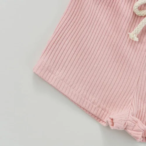 Vista 6 de iddolaka Conjunto de dos piezas de algodón con un hombro y pantalones cortos de color sólido, ropa casual de verano