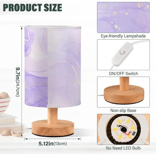 Vista 3 de Lámpara de mesita de noche líquida de lavanda morada, luces LED cálidas con puerto de carga USB, lámparas de escritorio cilíndricas retro