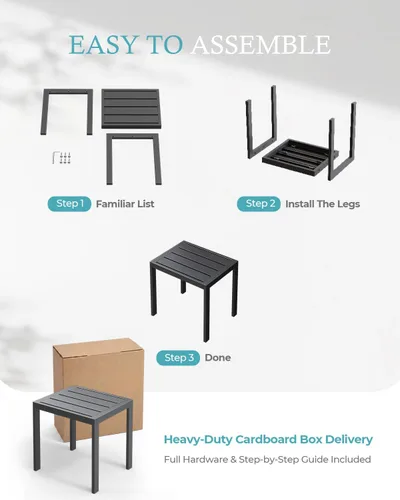Vista 6 de Mesa auxiliar para exteriores, mesa auxiliar de aluminio para patio, mesa de balcón moderna y minimalista, resistente a la intemperie y fácil