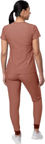 Vista 2 de Adar Pro - Conjunto de ropa quirúrgica con mejora de movimiento para mujer, blusa médica con cuello en V y pantalón médico deportivo y para yoga