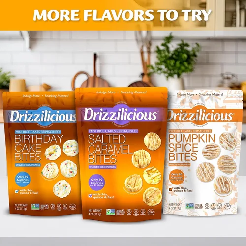 Vista 7 de Drizzilicious Mini Tostadas de Arroz - Tostadas de Arroz Crujientes, Snack Saludable para Adultos y Niños, Tostadas de Arroz Saborizadas, Veganas