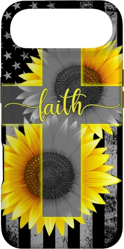 Vista 27 de Faith Jesus Cross Sunflower American Flag Patriotic Black Case for iPhone 17
