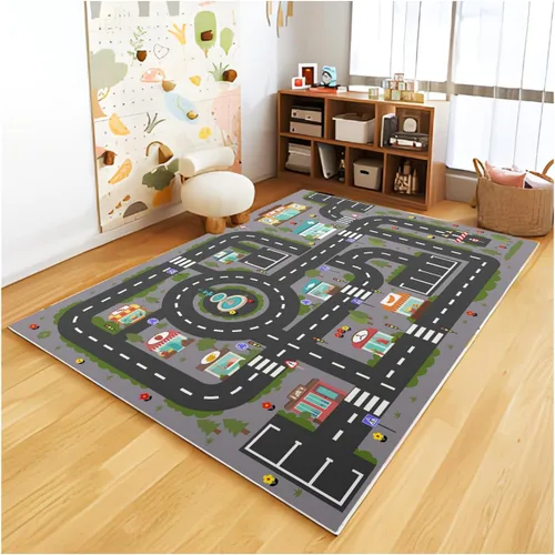 Vista 10 de Alfombra ABC Analógica para Niños Sala de Juegos Alfombra de Juego de Autos Alfombra de Carretera de Vida Urbana para Autos Divertido Mapa de Ciudad