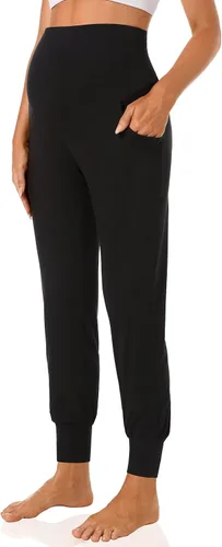 Vista 4 de V VOCNI Pantalones de maternidad para mujer, ropa deportiva de maternidad, pantalones deportivos elásticos sobre el vientre, pantalones de embarazo
