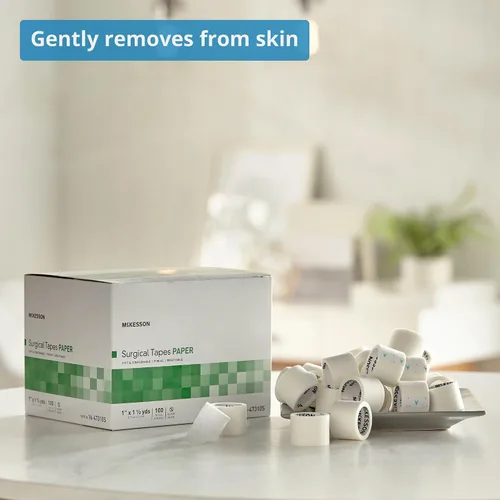 Vista 2 de McKesson Cintas quirúrgicas, no estériles, de papel, transpirable, 1 in x 1 1/2 yardas, 100 rollos, 1 paquete