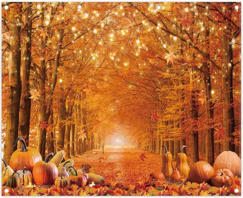 Vista 10 de Fondo de fotografía de otoño de 7 x 5 pies, hojas de arce de otoño, calabaza, fondo para dar amigos, suministros de fiesta de Acción de Gracias