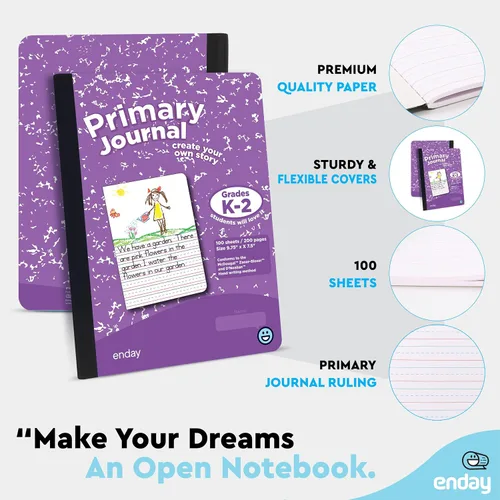 Vista 3 de Enday Diario primario para grados K-2, diario de escritura primaria, cuaderno de composición primaria a rayas de media página para niños, cuaderno