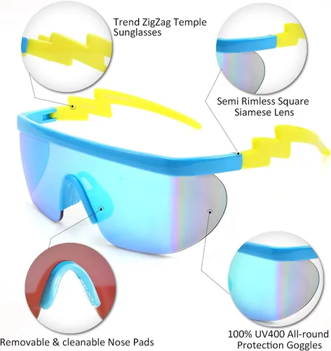 Vista 5 de FEISEDY De Gran Tamaño Espejo Escudo Deporte 80s Gafas De Esquí Gafas De Esquí Parte Superior Plana De Una Pieza Visera Futurista Mujeres Hombres