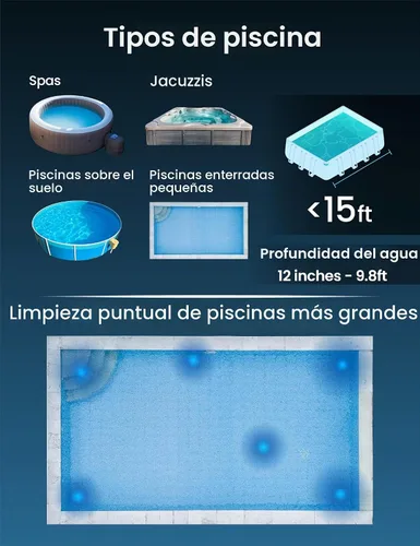 Vista 6 de KOKIDO Aspiradora de spa y jacuzzi recargable de mano, IPX8, poste de aluminio y 2 cabezales de cepillo, inalámbrica, ideal para limpieza puntual