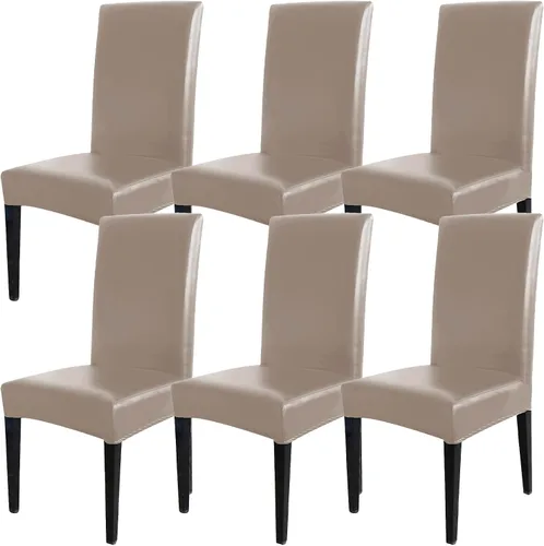 Vista 14 de Qubjus Fundas para sillas de comedor, de piel sintética sólida, impermeable, a prueba de aceite, elásticas, fundas protectoras para sillas de Negro