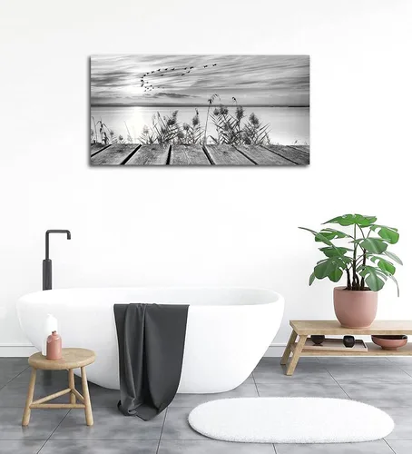 Vista 6 de yearainn Arte de Lienzo de Pared en Blanco y Negro Lago al Atardecer con Pájaros Voladores Cuadros para Decoración de Pared Paisaje Natural Pintura