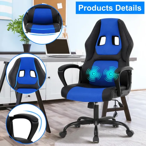 Vista 2 de Silla de juegos de PC, silla de oficina de masaje, silla de carreras, silla de escritorio ergonómica con soporte lumbar, silla ejecutiva ajustable