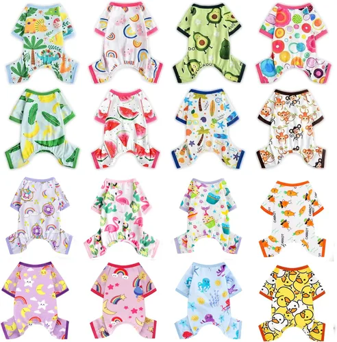 Vista 7 de Pijamas para perros de primavera y verano, ropa para perros pequeños y niñas – Niños – Perros de tamaño mediano, ropa suave y elástica para Verde