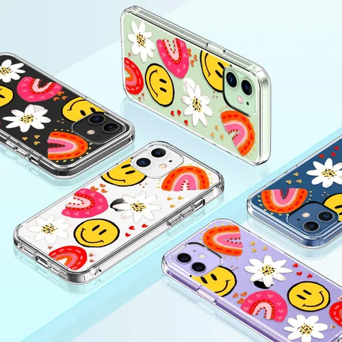 Vista 7 de Funda para iPhone 12, iPhone 12 Pro con protector de pantalla, transparente de cuerpo completo protector floral para niñas y mujeres, a prueba