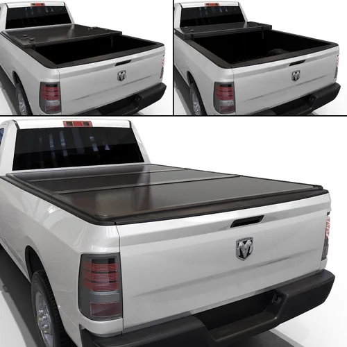 Vista 4 de Toptiny Cubierta rígida plegable para caja de camioneta, HTF081, compatible con Dodge Ram 1500 (2002-2026), 2500 y 3500 (2003-2026) caja de 8 pies