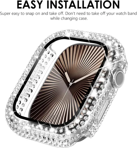 Vista 5 de KADES Pack de 3 Fundas Bling Compatibles con Apple Watch de 38mm con Diamantes Completos con Protector de Pantalla Incorporado para Apple Watch