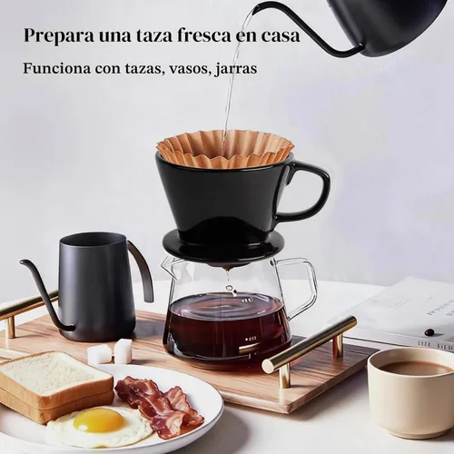 Vista 4 de DOWAN Cafetera vertida, gotero no eléctrico para verter sobre café, cafetera manual, tazas individuales, accesorios de preparación lenta de Negro