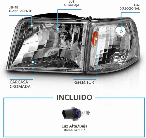 Vista 4 de AmeriLite Faros Halógenos de Repuesto y Conjunto de Esquina Para Camioneta Ford Ranger 93-97 - Lado del Pasajero y del Conductor, Conjunto de Luces