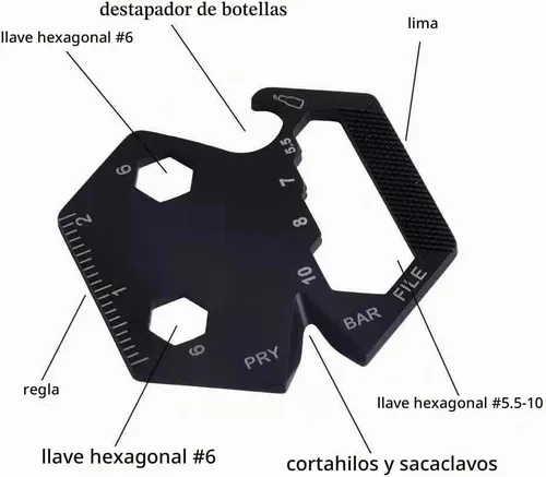 Vista 4 de Llavero de tarjeta multiherramienta, kit hexagonal con juego de destornilladores de micro, abridor de botellas, herramientas EDC, multiusos, juego