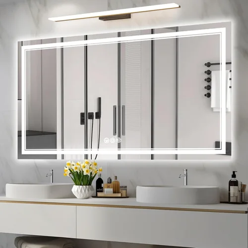 Vista 30 de Ratsamee Espejo de baño LED de 30x30 pulgadas con iluminación frontal y trasera (control independiente), espejo iluminado para pared de baño con 3