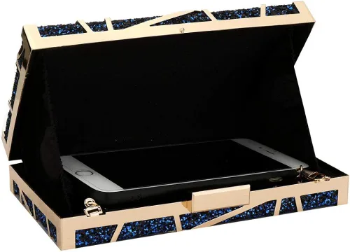 Vista 3 de Bolsa de acrílico para mujer, con lentejuelas, multicolor, geométrico, para novia, graduación, boda, fiesta, bolso, Negro, talla única