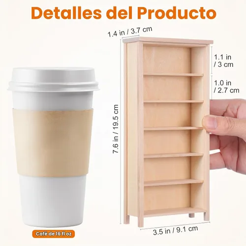 Vista 2 de Estantería de casa de muñecas a escala 1:12, gabinete de almacenamiento modelo de casa de muñecas, estantería en miniatura de madera sin terminar