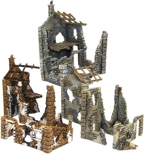 Vista 2 de Warlord Bolt Action Ruined Hamlet 3 Edificios 1:56 WWII Guerra Mundial Diorama Kit de modelo de plástico, pequeño, sin pintar