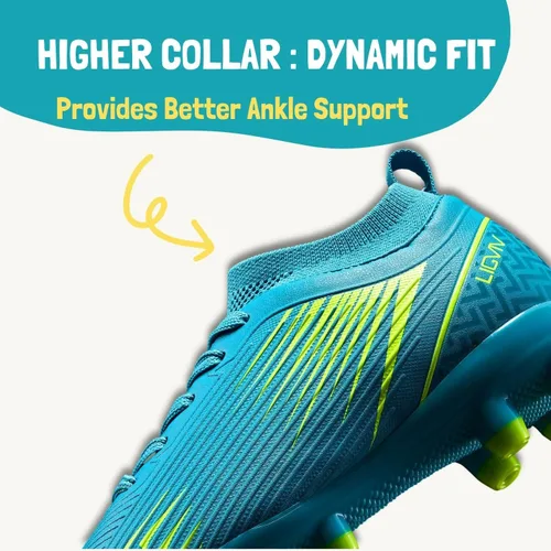 Vista 3 de LIGVIV Boys Girls Soccer Cleats - Kids Dynamic Collar Football Shoes - Firm Ground Outdoor Green Blue