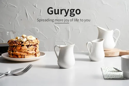 Vista 9 de Gurygo Jarra de Crema de 2 Oz (Juego/2) con Asa, Pequeña Jarra de Crema Clásica de Porcelana Fina Blanca, Pequeña Jarra de Leche para Café, Leche