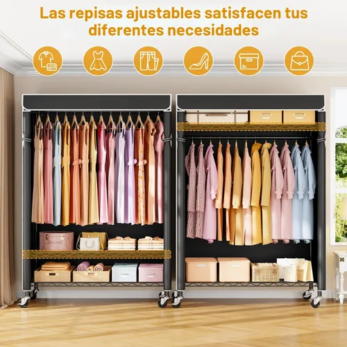 Vista 3 de ULIFHOME P6C Plus - Perchero Rodante con Cubierta, Perchero Cubierto Resistente, Armario Portátil para Colgar Ropa, Perchero con Ruedas, Perchero