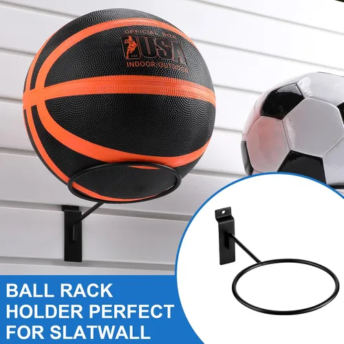 Vista 2 de Gisafai 6 piezas de metal Slatwall almacenamiento de bolas multifunción soporte de bolas Slatwall Basquetbol Basquetbol Soporte de pared