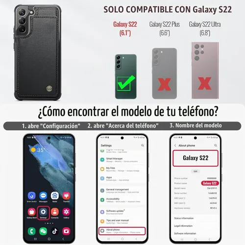 Vista 6 de Vinich Funda tipo cartera para Samsung Galaxy S22 con tarjetero, bloqueo RFID, ranuras de crédito, función atril, a prueba de golpes, para Galaxy