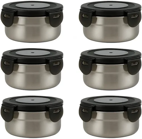 Vista 7 de Paquete de 3 recipientes pequeños de condimentos y inmersión de 4 onzas con tapas a prueba de fugas, tazas de salsa reutilizables de acero
