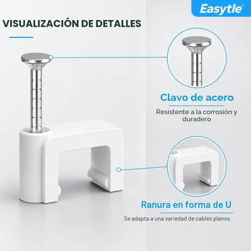 Vista 5 de Clips de cable para clavos, 100 clips de cable Ethernet planos de 0.315 pulgadas, clips de pared para cable coaxial, clips de cable para altavoces