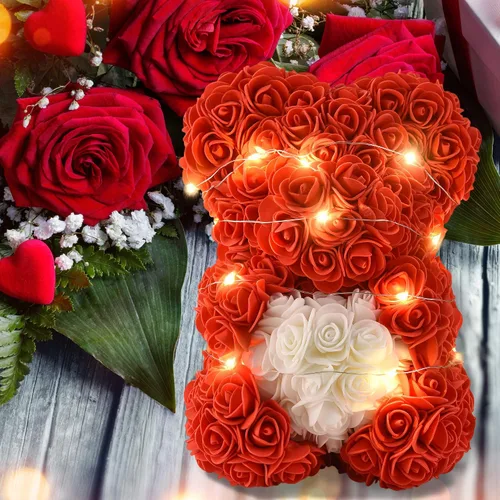 Vista 6 de rose bear Regalos para el día de San Valentín para ella regalos de oso de flores de rosas para niñas mujeres madres novias oso de peluche de rosas