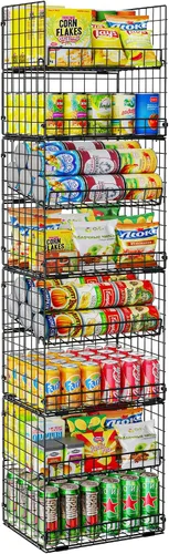 Vista 8 de JKsmart Cesta apilable de alambre de 8 niveles, organizador de latas para despensa de cocina, estantes de almacenamiento de metal XXL con divisores
