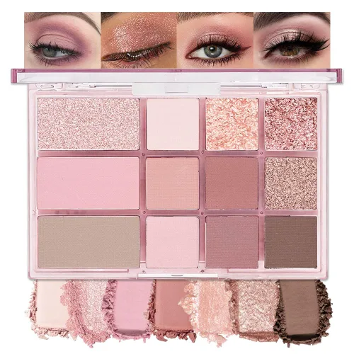 Vista 19 de SUAKE Paleta de sombras de ojos rosa nude, mate y brillante, alta pigmentación, 20 colores, marrón y morado para maquillaje de ojos, paleta
