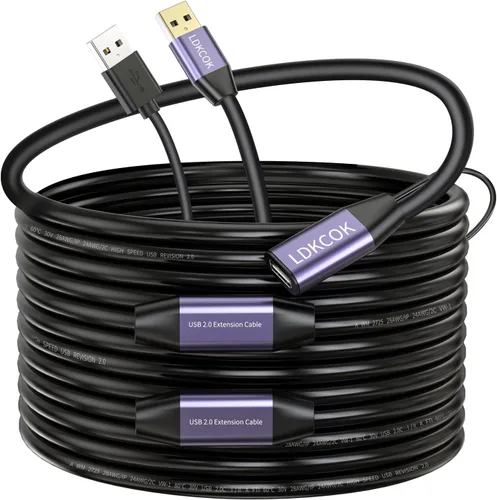 Vista 10 de Cable de extensión USB 2.0 tipo A macho a hembra repetidor activo de 50 pies, alta velocidad 480 Mbps Transparente negro