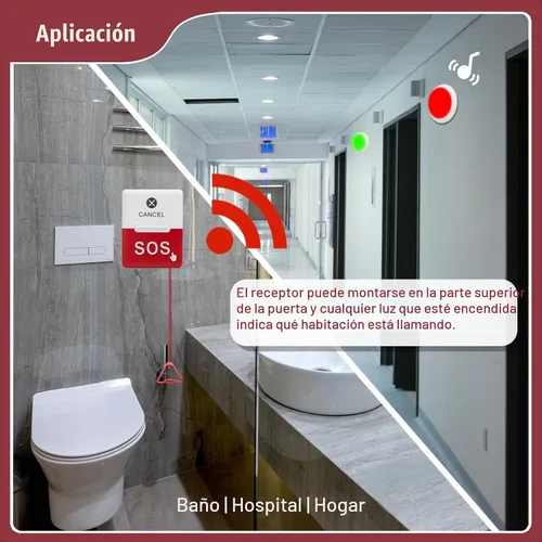 Vista 3 de Botón inalámbrico de llamada de emergencia para ancianos, alarma de cable de extracción de baño con luz estroboscópica, 1 receptor de atención