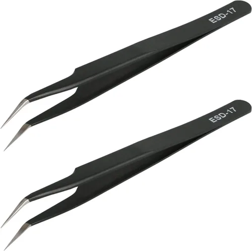 Vista 5 de Aoje-Link ESD-10 Pinzas profesionales con tecnología de precisión antiestática, punta recta no magnética, revestimiento de plástico de acero