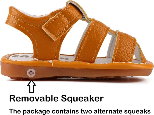 Vista 6 de QIETION Sandalias chirriantes para niños y niñas pequeños, puntera cerrada, suela de goma antideslizante, zapatos para primeros pasos