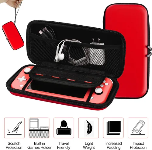 Vista 3 de Switch Lite - Paquete de accesorios, kit con funda de transporte, funda de TPU con protector de pantalla, base de carga, soporte de juego, funda