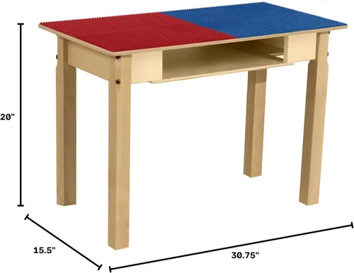 Vista 52 de Contender Time-2-Play - Mesa de madera contrachapada de abedul para niños, color azul y verde, compatible con Lego Montessori con estante para sala